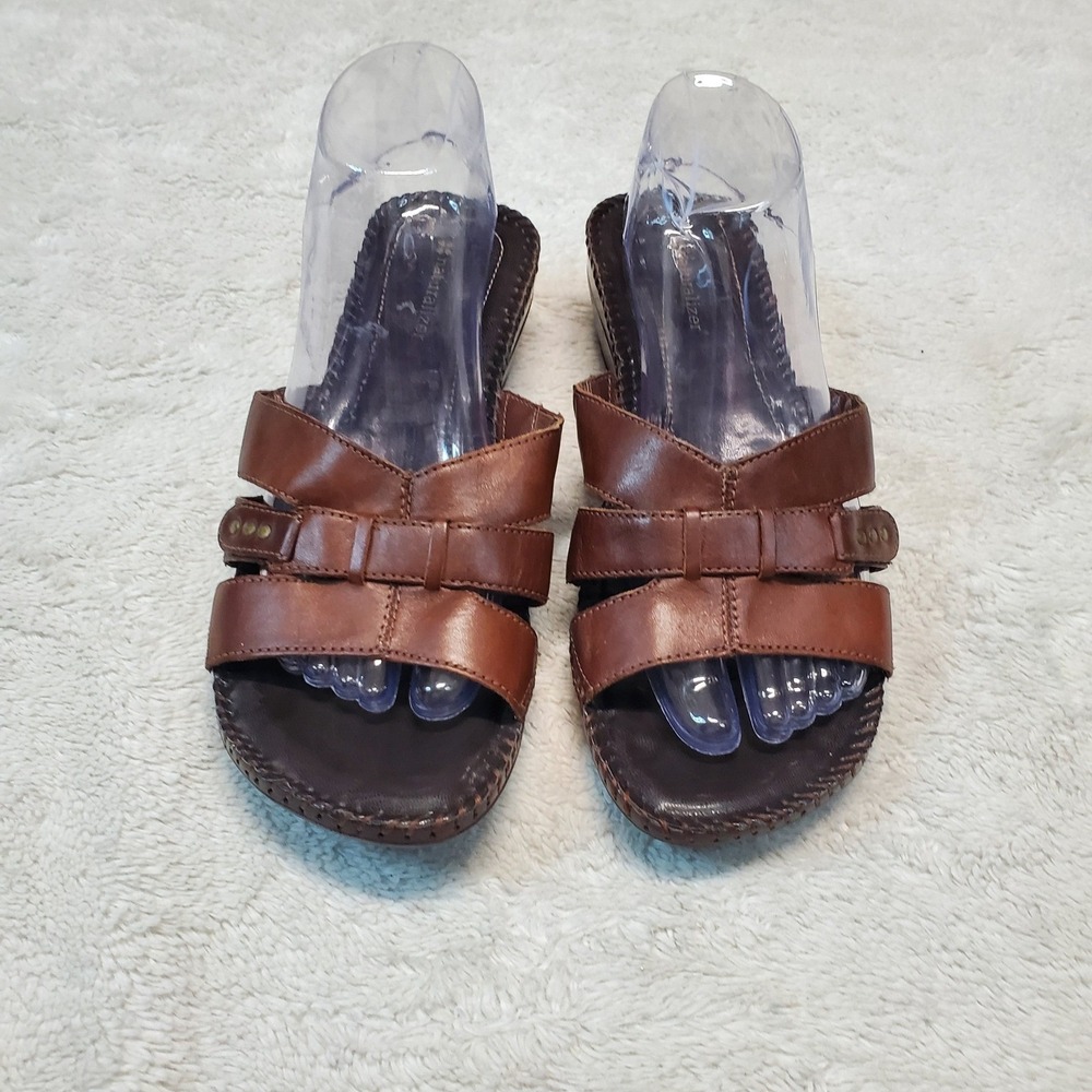 Naturalizer Brown Leather Tan Strappy Classic Casual Boho Open Toe Sandals 9 W
